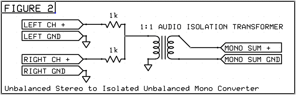 Unbalanced Stereo to Isolated Unbalanced Mono Converter