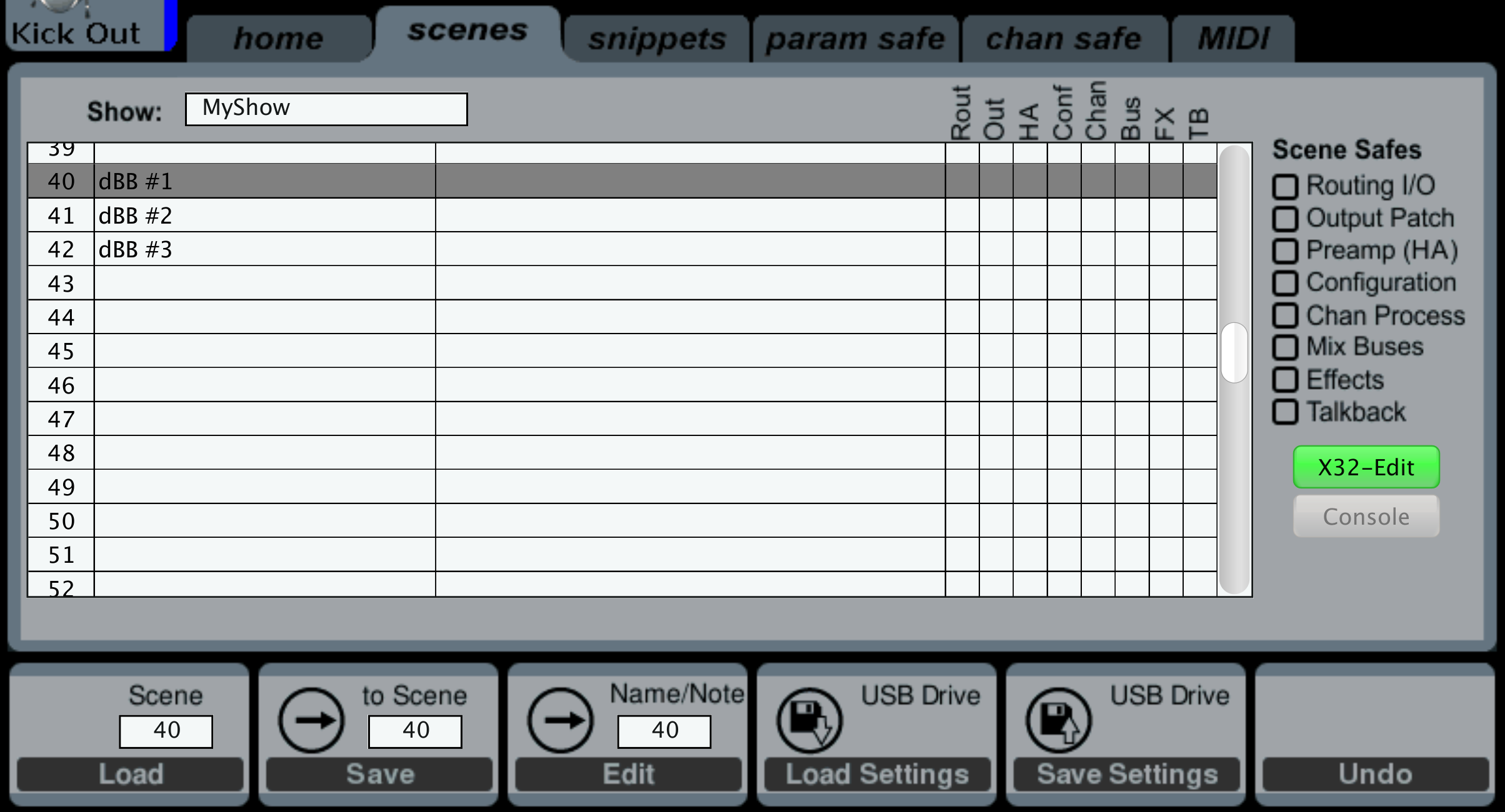 Behringer X32 Snippets - X32 Scene Screen
