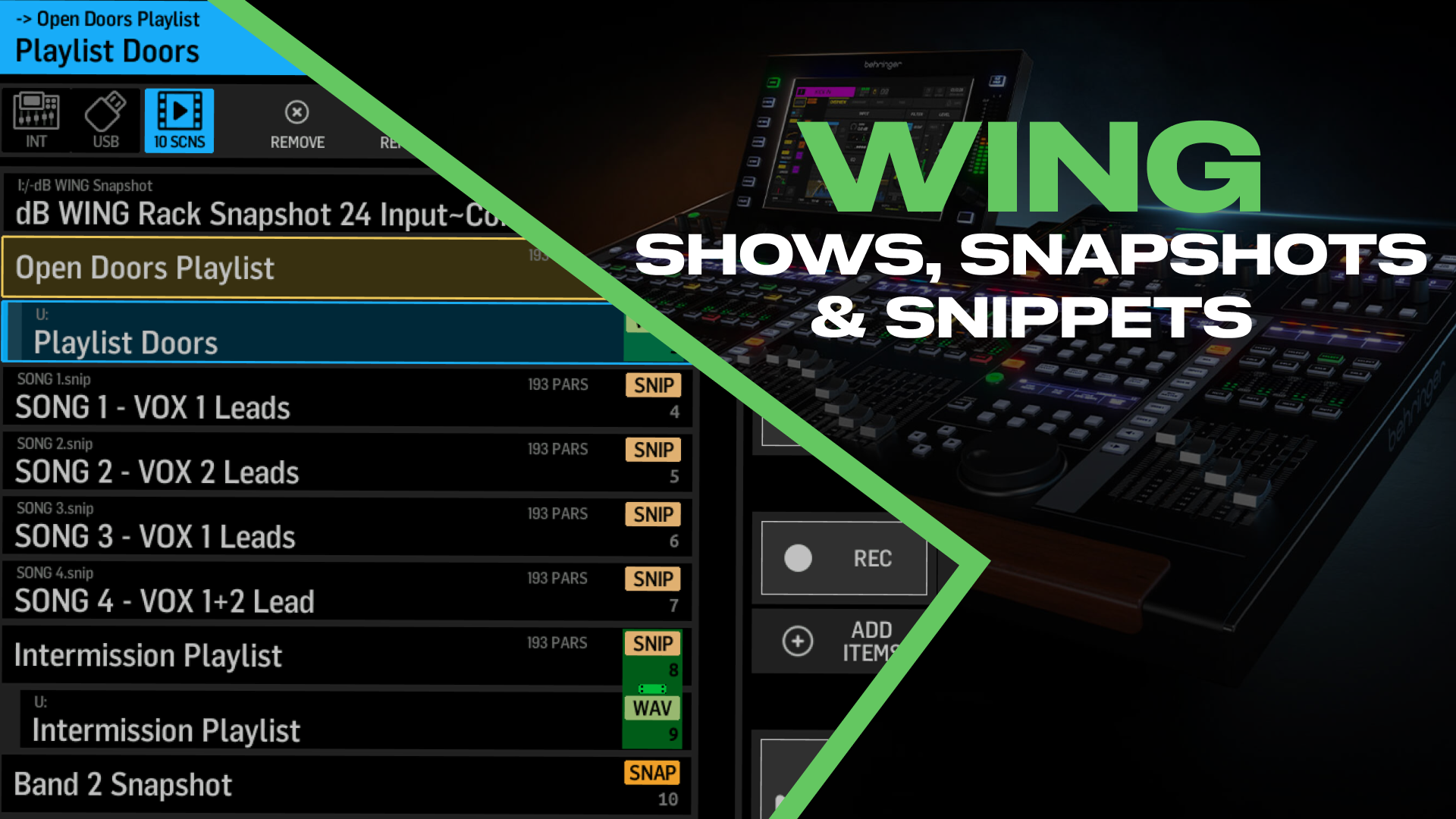 Behringer WING Snapshots, Snippets & Shows Explained