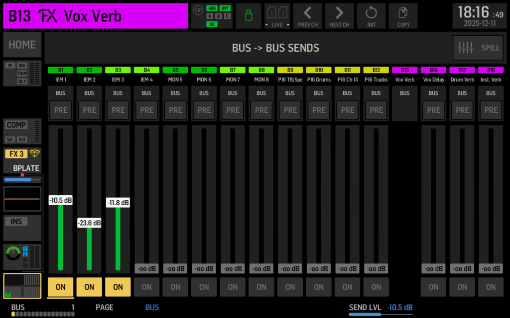 Bus-to-bus sends let you route your vocal reverb to your WING IEM mixes