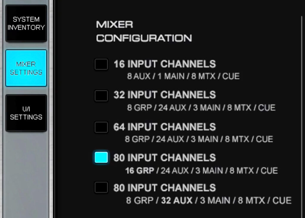 Waves eMotion LV1 80 channel expansion - The two 80-channel configuration options in Setup
