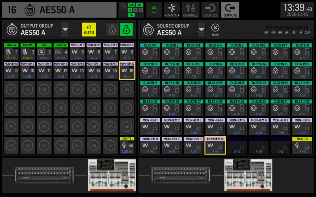 Connect two Behringer WING to same DL32 - Routing IEM outputs from the Monitor Console (WING #2) to the DL32