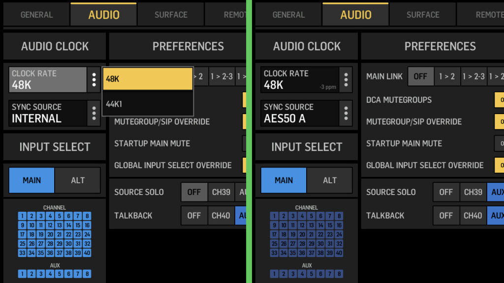 WING #2 syncing to AES50-A (receiving clock from WING #1 through the DL32)