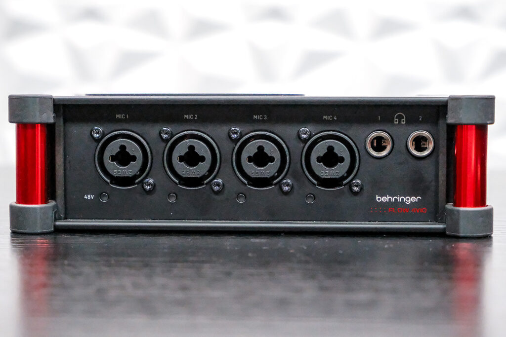 Flow 4VIO front panel with four XLR inputs and two 1/4" headphone outputs