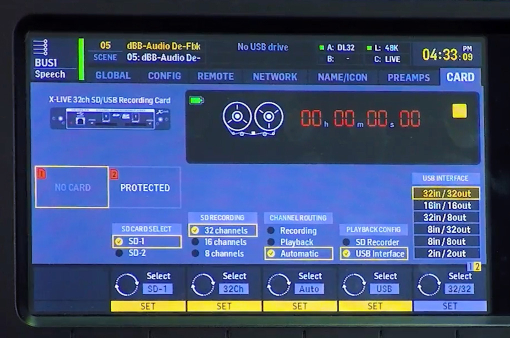 Alpha Labs De-Feedback X32 USB Setup - Card tab settings on Layer 2. Playback Config must be set to USB Interface.