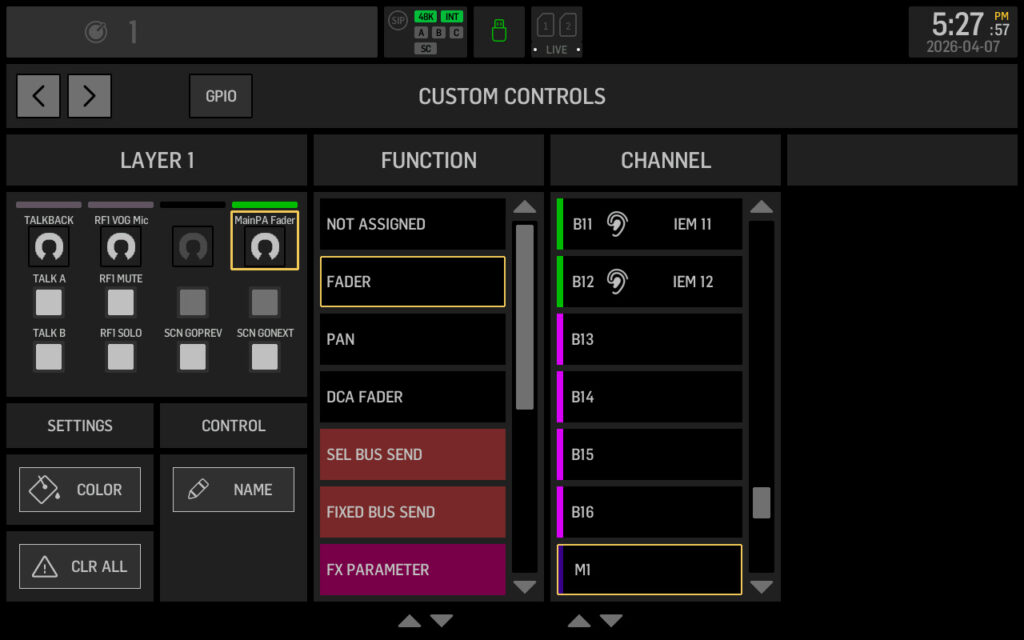 Behringer WING Custom Controls Programming Page