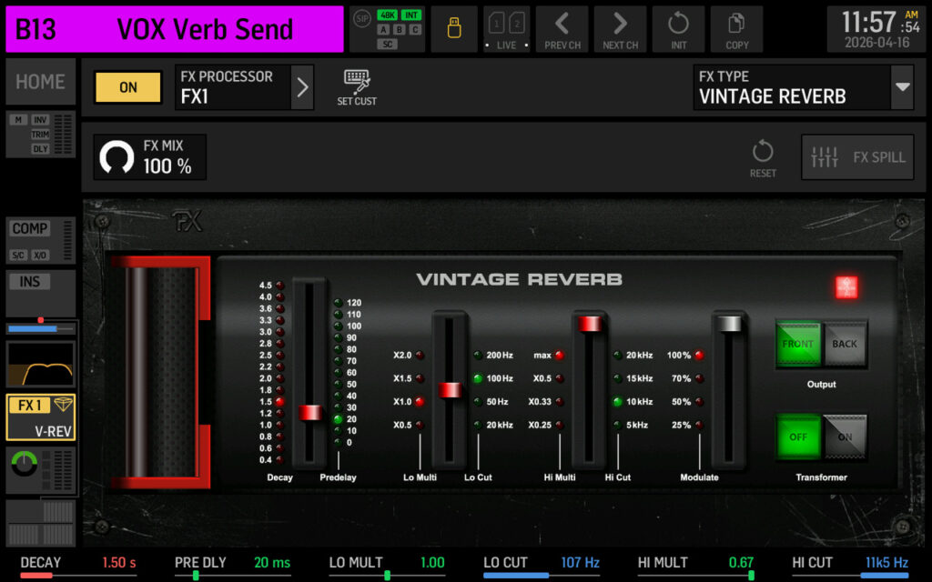 Behringer WING Effect Return for Vocal Reverb - Vintage Reverb