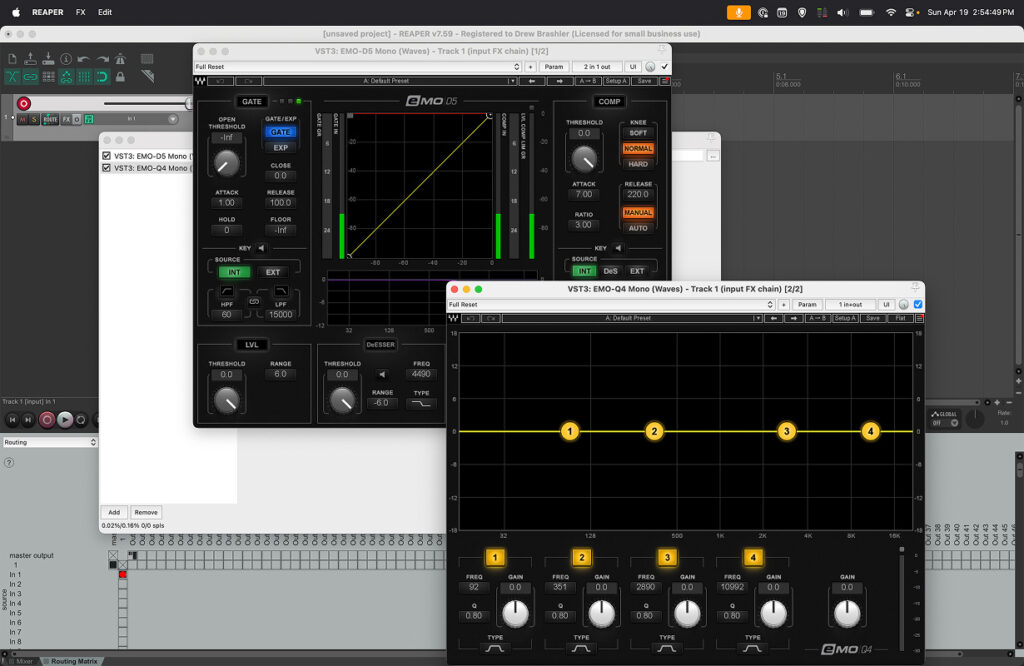Reaper and Waves eMo D5 Dynamics + Waves eMo Q4 EQ